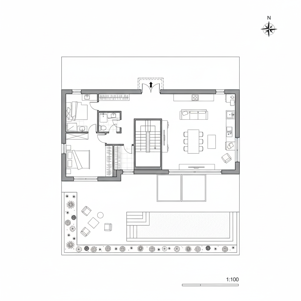 Plano Villa Mediterránea Contemporánea