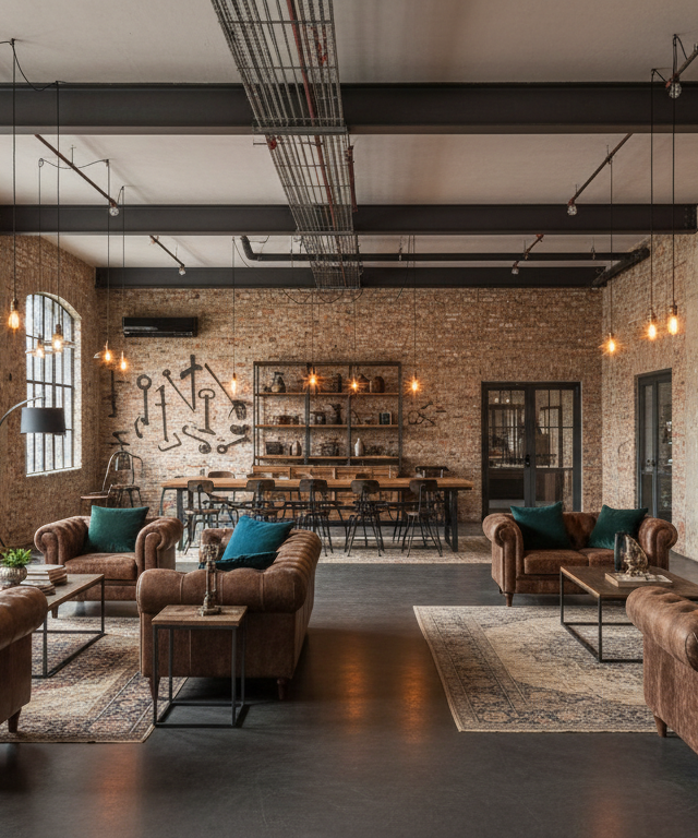 Loft industrial con toques cálidos