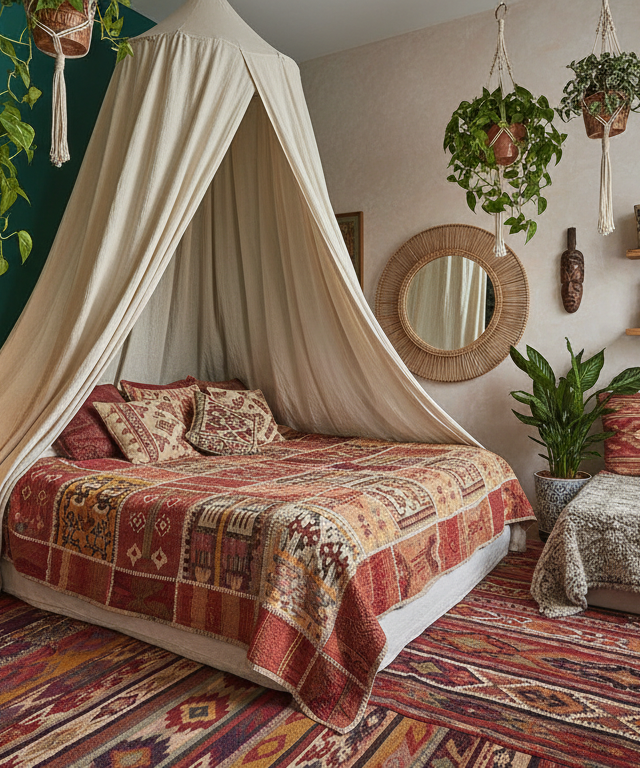 Dormitorio en estilo Bohemio generado con IA
