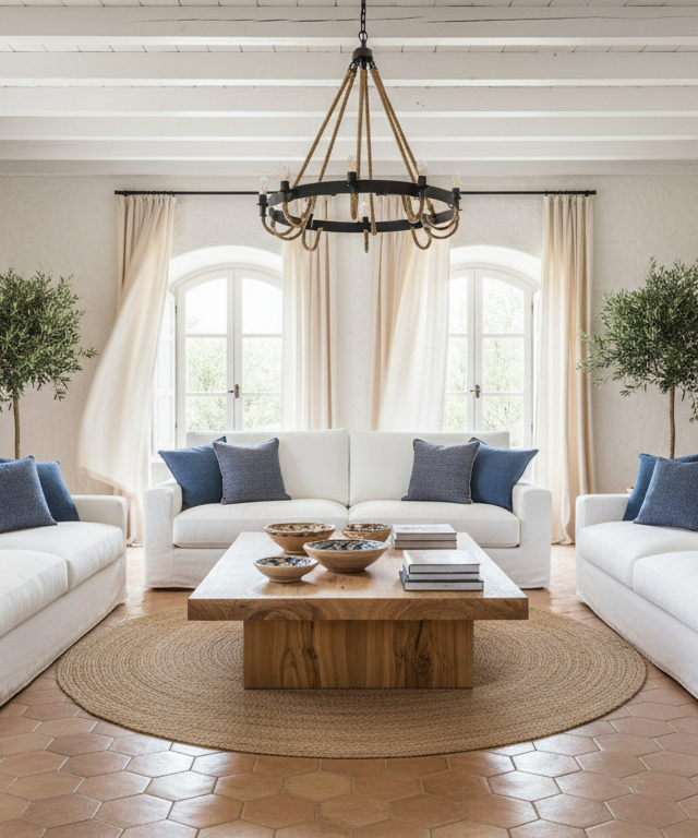 Salón mediterráneo luminoso