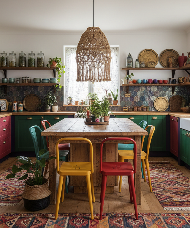 Cocina bohemia llena de color